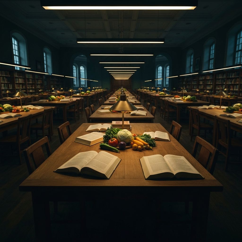 Research library with books and natural foods