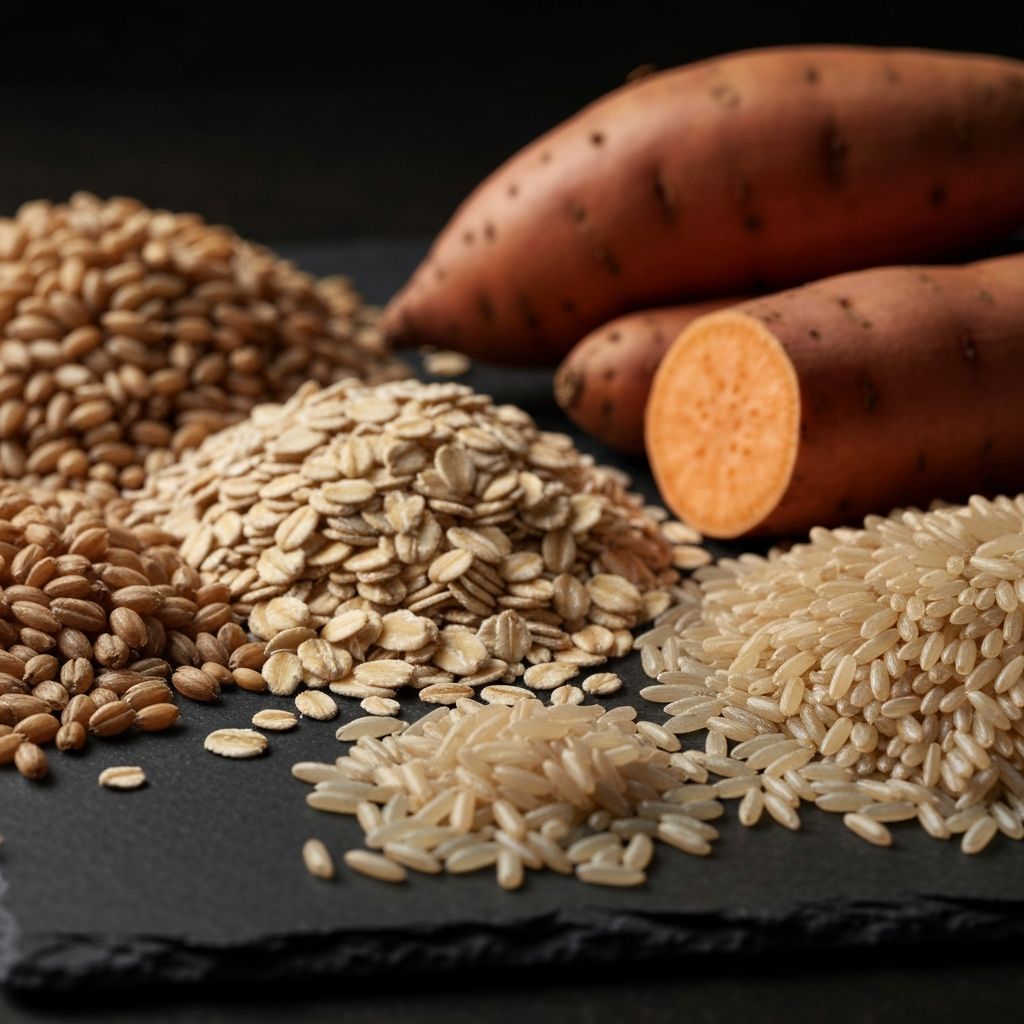 Complex carbohydrates including whole grains and sweet potatoes